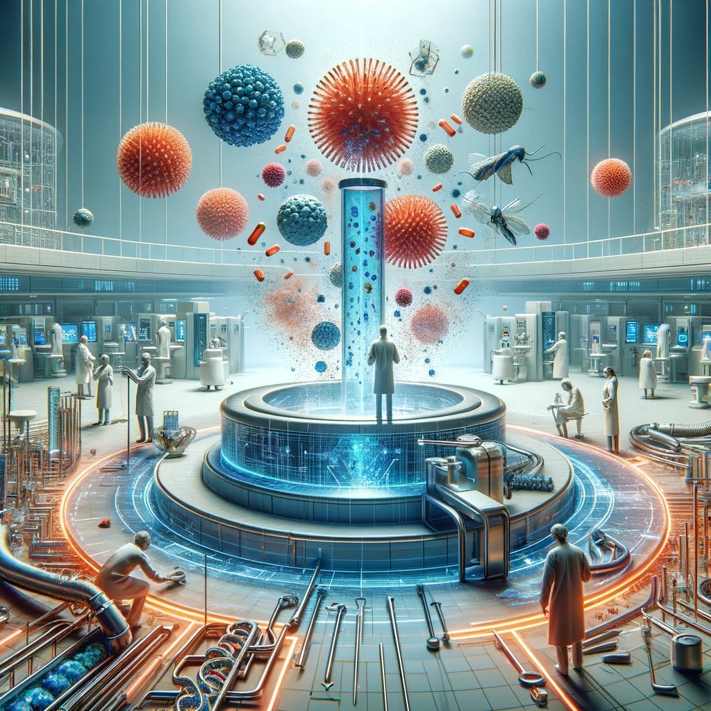 An illustration depicting the battle against urinary tract infections and antibiotic resistance. The image should creatively represent a medical advancement without using any text, numbers, or explicit disease representations. Imagine a futuristic medical environment with advanced treatments being administered to symbolize hope and innovation in healthcare. The setting is a modern, clean, and technology-driven hospital or laboratory, with healthcare professionals using sophisticated equipment to administer a new, powerful medication to combat invisible microbial threats. The focus is on the essence of healing, scientific breakthrough, and the fight against infections that are resistant to traditional treatments.