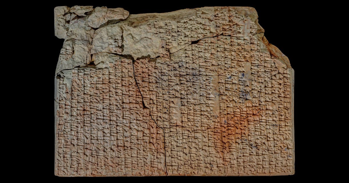 Tablet YBC 4644, the best preserved of the Yale culinary tablets. Written in Akkadian cuneiform in the Old Babylonian period, no later than about 1730 BCE, it lists 25 recipes for stews and broths. Tablet YBC 4644, the best preserved of the Yale culinary tablets. Written in Akkadian cuneiform in the Old Babylonian period, no later than about 1730 BCE, it lists 25 recipes for stews and broths.