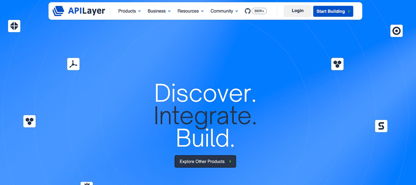 Screenshot of APILayer Home Page