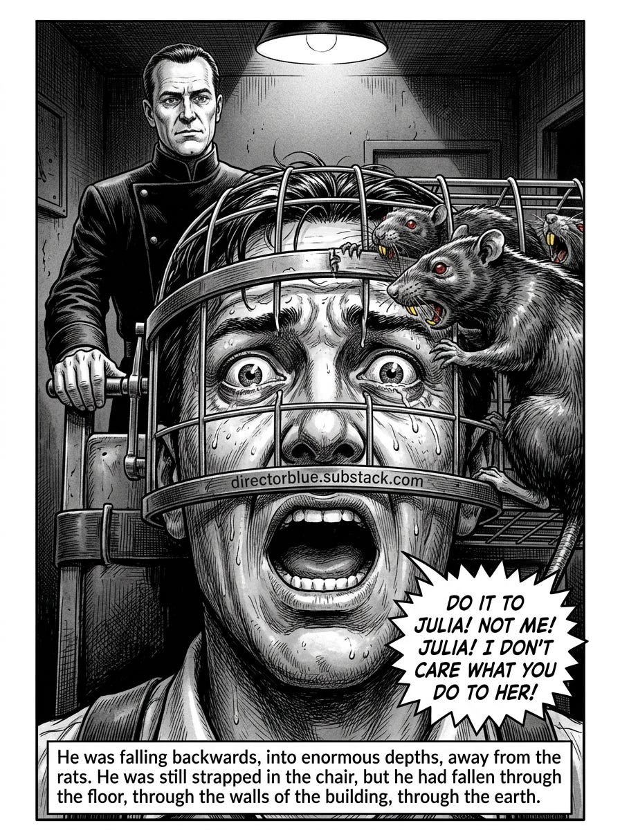 Orwells 1984 Scene Image PromptA nightmarish psychologically extreme 3x4 vertical composition in Paolo Serpieris most visceral and detailed style extreme close-up emotion surreal horror elements grounded in physical realism Winston is strap_image_1 Orwells 1984 Scene Image PromptA nightmarish psychologically extreme 3x4 vertical composition in Paolo Serpieris most visceral and detailed style extreme close-up emotion surreal horror elements grounded in physical realism Winston is strap_image_1