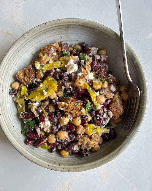 Pepperoncini Bean Salad with Torn Bread & Feta