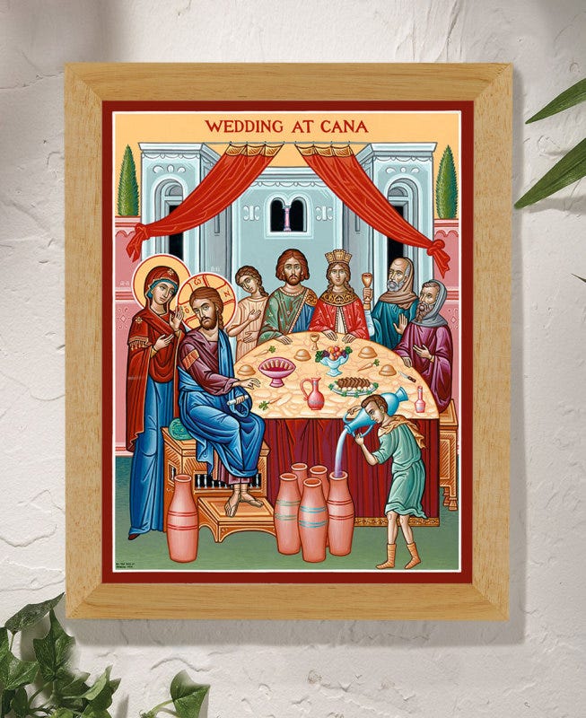 Wedding At Cana Original Icon 20 tall SOLD, Original Festal Icons:  Monastery Icons