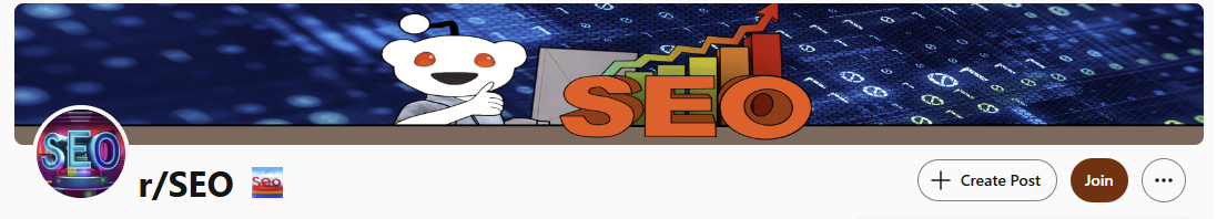 Header of the r/SEO subreddit on Reddit, focused on search engine optimization tactics and updates.