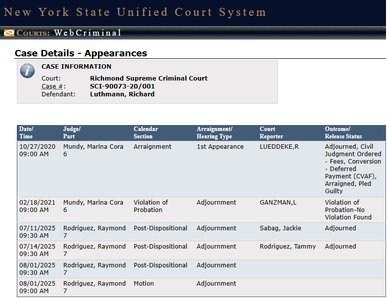 The SCI-90073-20/001 Docket. Luthmann says he hasn't been noticed and wants to know why.