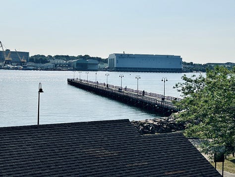 pier, pole, railing, water, sky