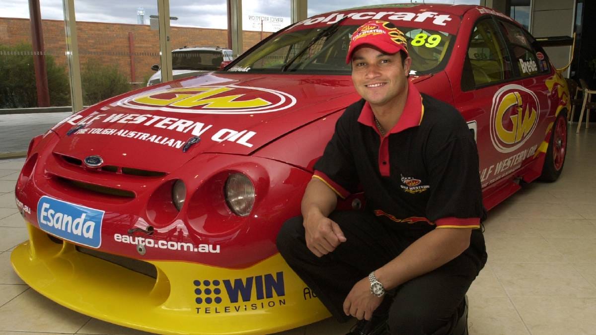 Dale Brede with his Falcon race car in 2004. Picture by Melissa Adams