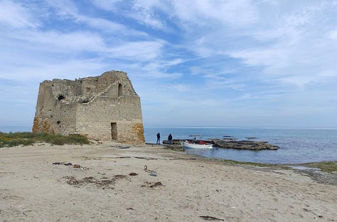 Crumbling but beautiful buildings near the sea on the Adriatic coast, Italy