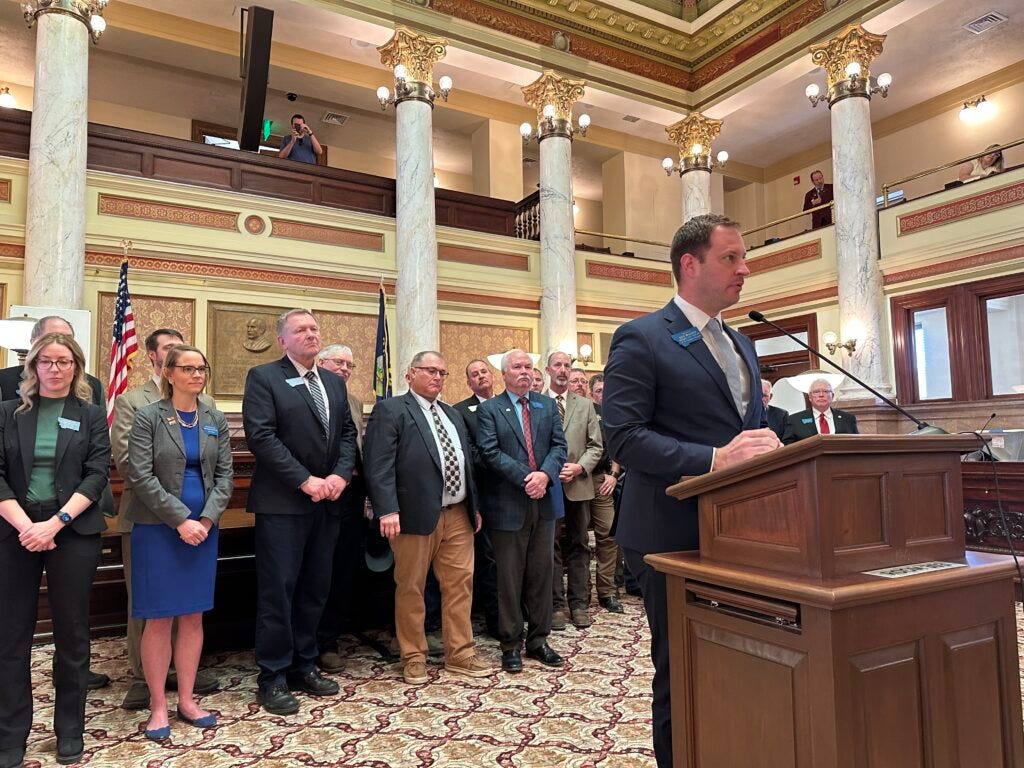 Montana State Sen. Ken Bogner, R-Miles City, speaks at a news conference on May 1, 2023, urging support of Senate Bill 442. (Photo by Blair Miller, Daily Montanan) Montana State Sen. Ken Bogner, R-Miles City, speaks at a news conference on May 1, 2023, urging support of Senate Bill 442. (Photo by Blair Miller, Daily Montanan)