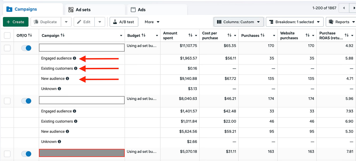 Audience segment example in Ads Manager Dollar commerce