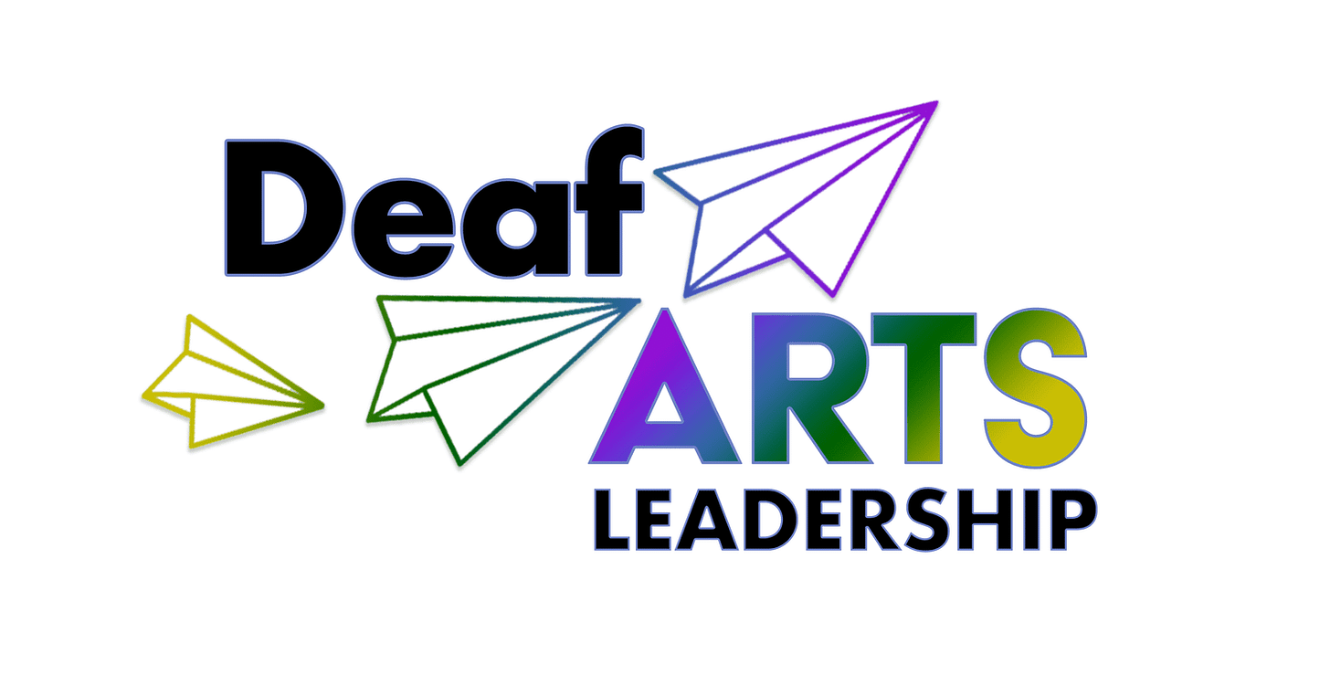 Deaf Arts Leadership logo featuring 3 paper planes.