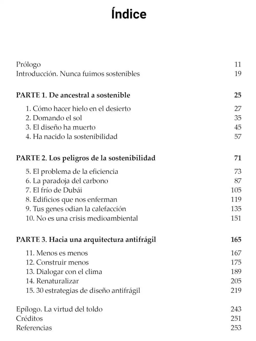 Indice del libro Cómo hacer hielo en el desierto