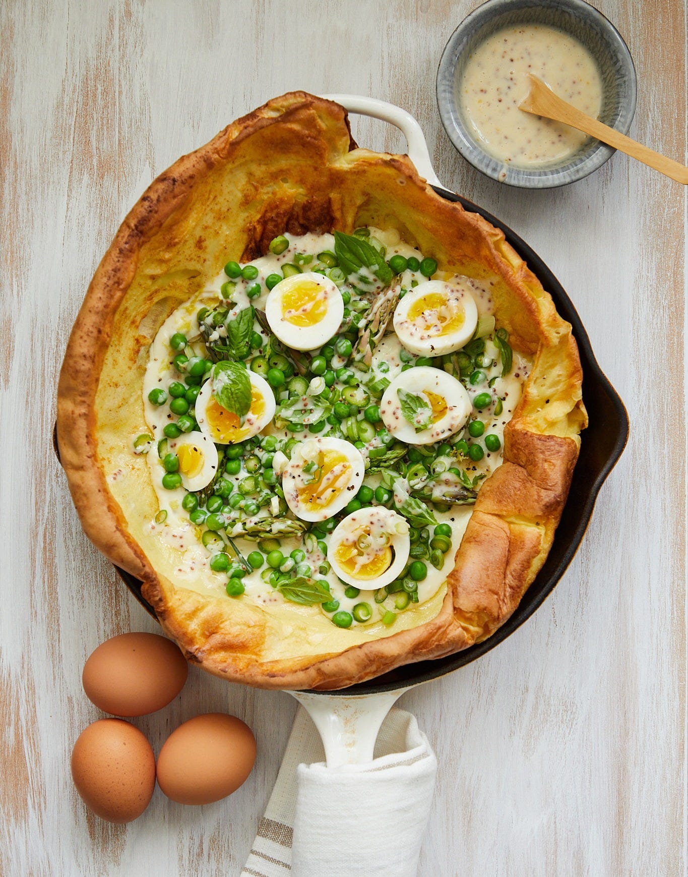 Lisa Steele's Finnish Oven Pancake with Ricotta Honey Whip, Peas