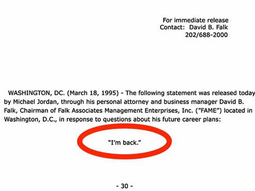 Michael Jordan Announced 1995 Comeback With Fax: 'I'm Back' - Business Insider Michael Jordan Announced 1995 Comeback With Fax: 'I'm Back' - Business Insider
