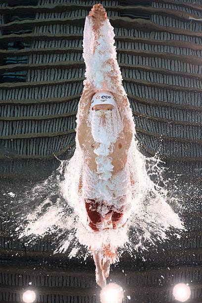 France's swimmer Leon Marchand competes during a heat for the men's 400m freestyle swimming event during the LEN European Aquatics Championships at...
