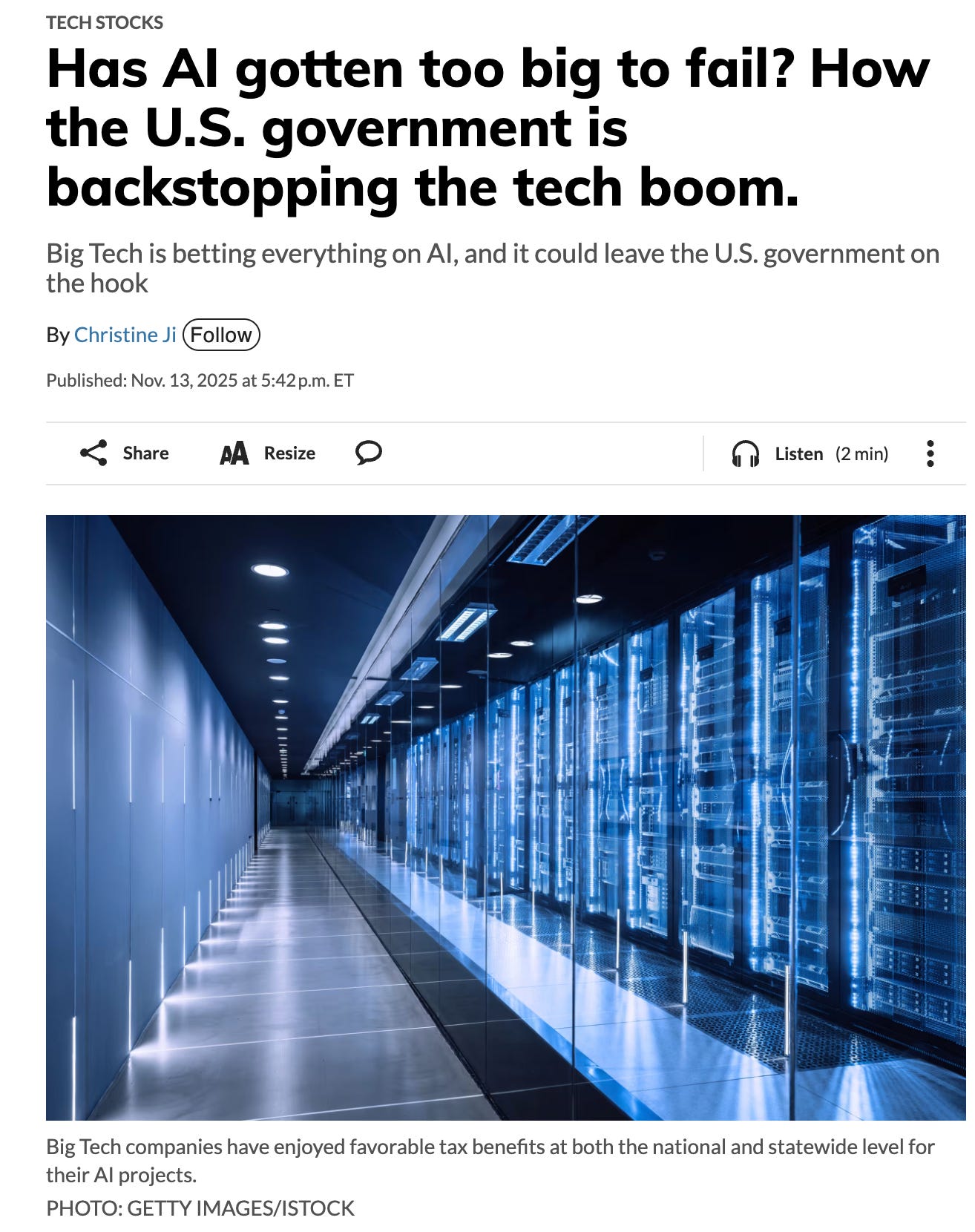 Has AI gotten too big to fail? How the U.S. government is backstopping the tech boom.