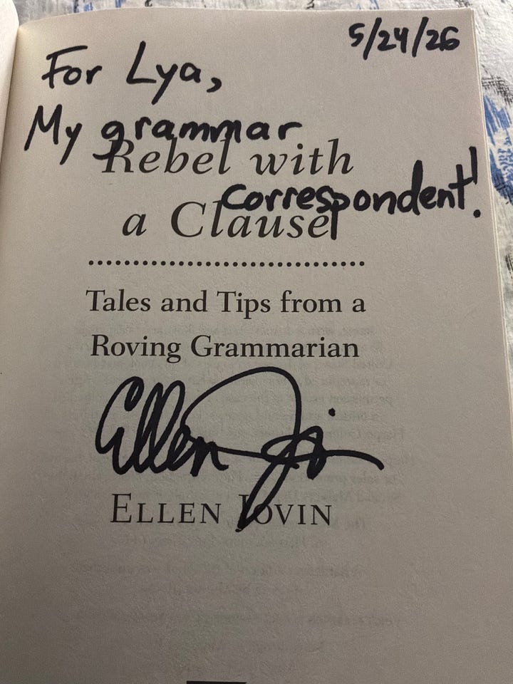 A personalized book, signed by the author; candy with grammar inscriptions on the cover