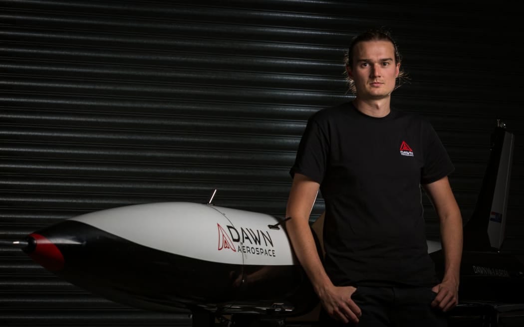 Dawn Aerospace chief executive Stefan Powell with the Mk-II Aurora spaceplane.