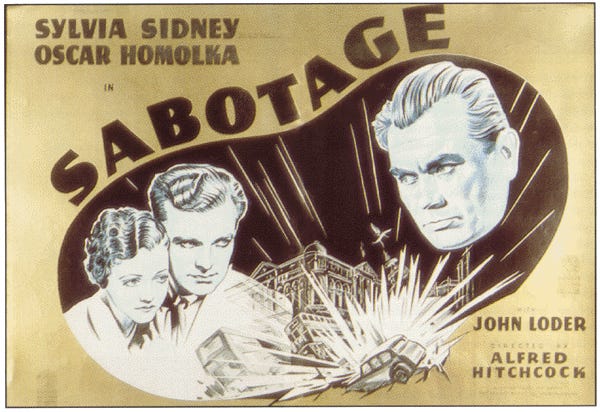 Poster art for Hitchcock's 'Sabotage'