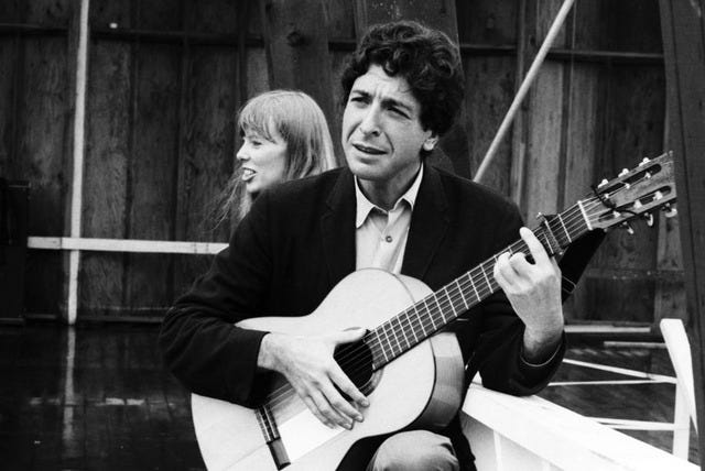 Joni Mitchell and Leonard Cohen. Newport Folk Festival, 1967. –  @mylonesomeblues on Tumblr