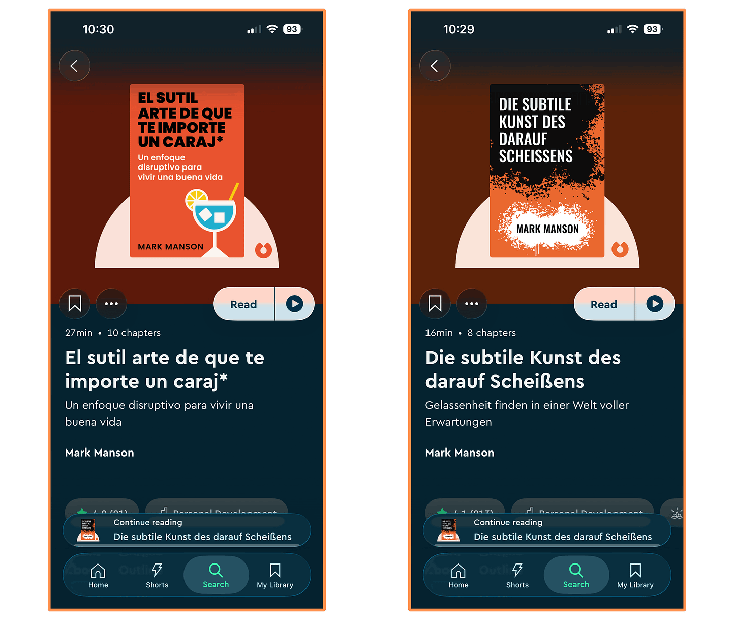 Blinkist summary in Spanish and German