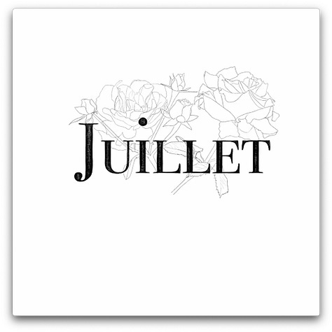 3 états intermédiaires de la création de l'illustration du mois de juillet avec une rose jaune et une rose rose