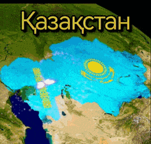 a map of kazakstan shows a large body of water in the middle