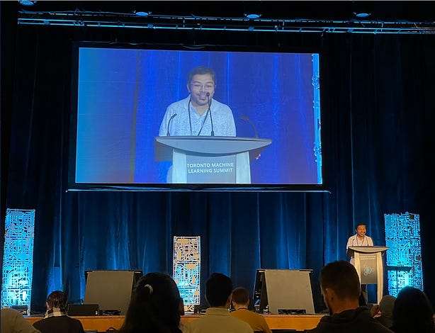 The Bedrock AI CTO, Suhas Pai, giving the keynote at the Toronto Machine Learning Summit