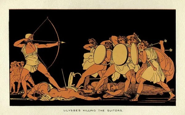 Ulysses slays the suitors in Homer's Odyssey. Prints from Fine Art Storehouse Ulysses slays the suitors in Homer's Odyssey. Prints from Fine Art Storehouse