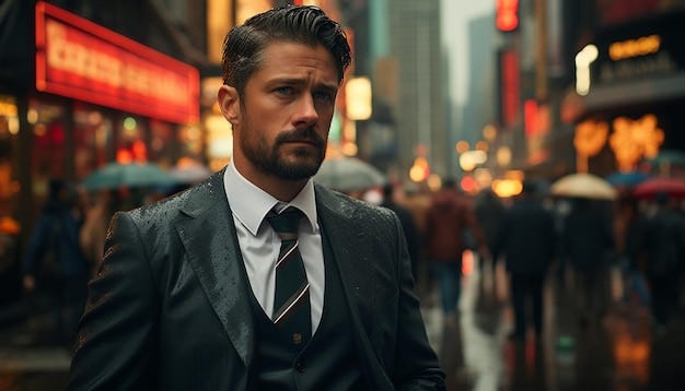 Confident businessman in suit walking through city at night generated by artificial intelligence