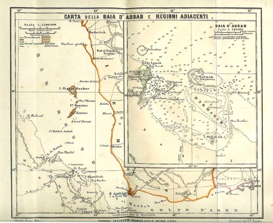 Carta di Assab dal libro del Sapeto disegnata da Guido Cora