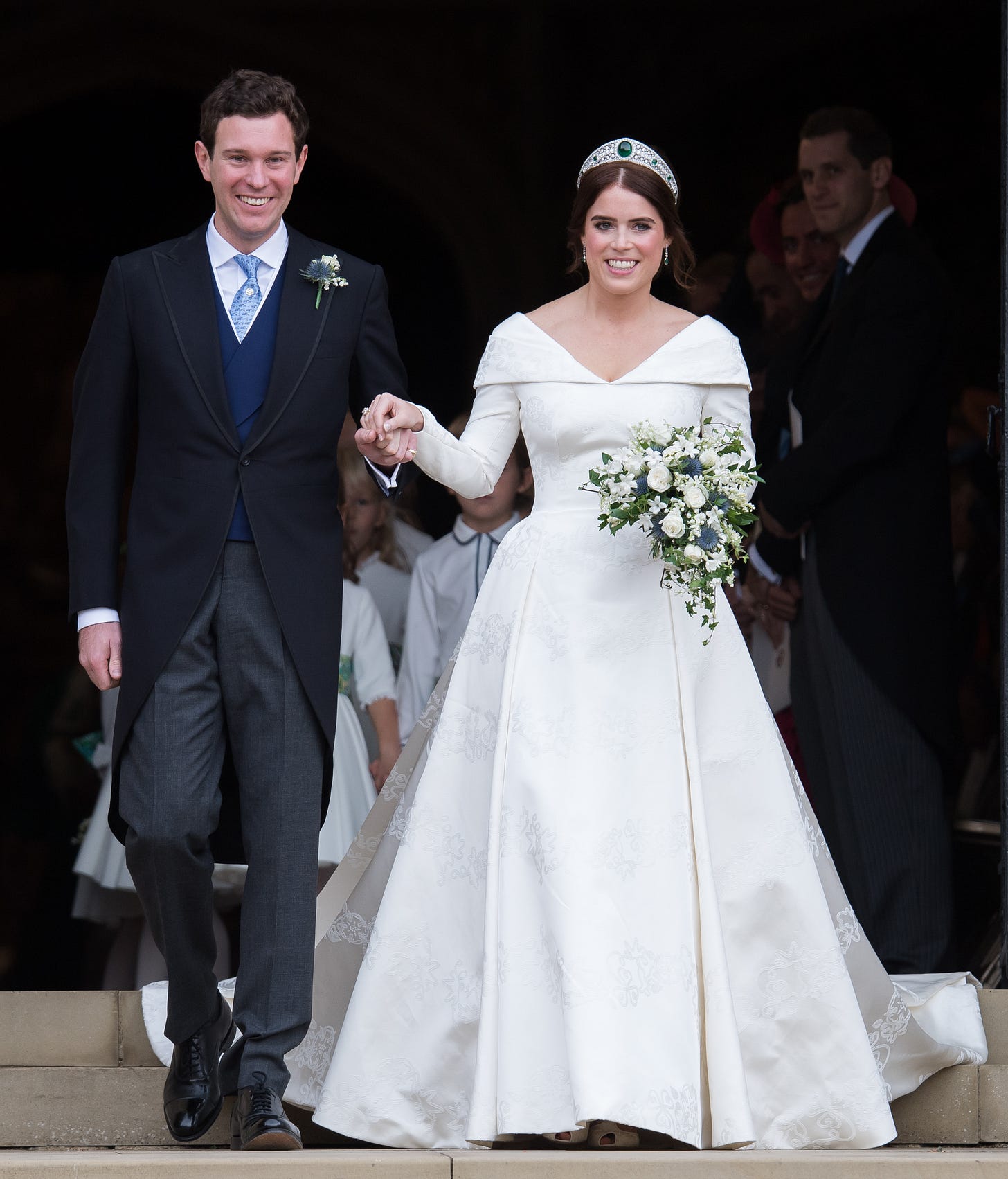 Eugenie and Jack leave church on wedding day