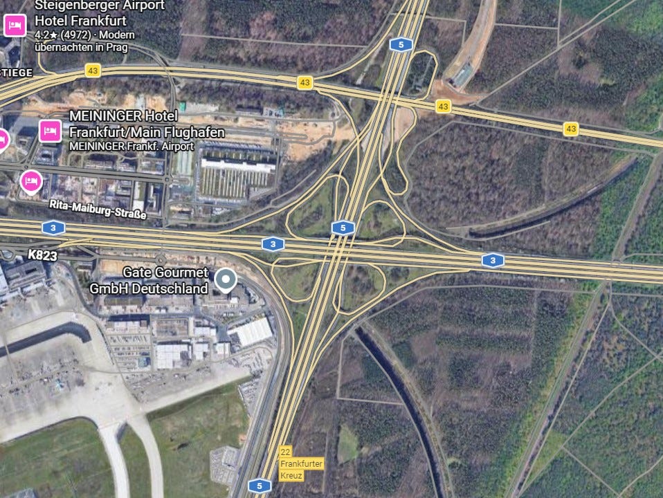 A map of a motorway interchange