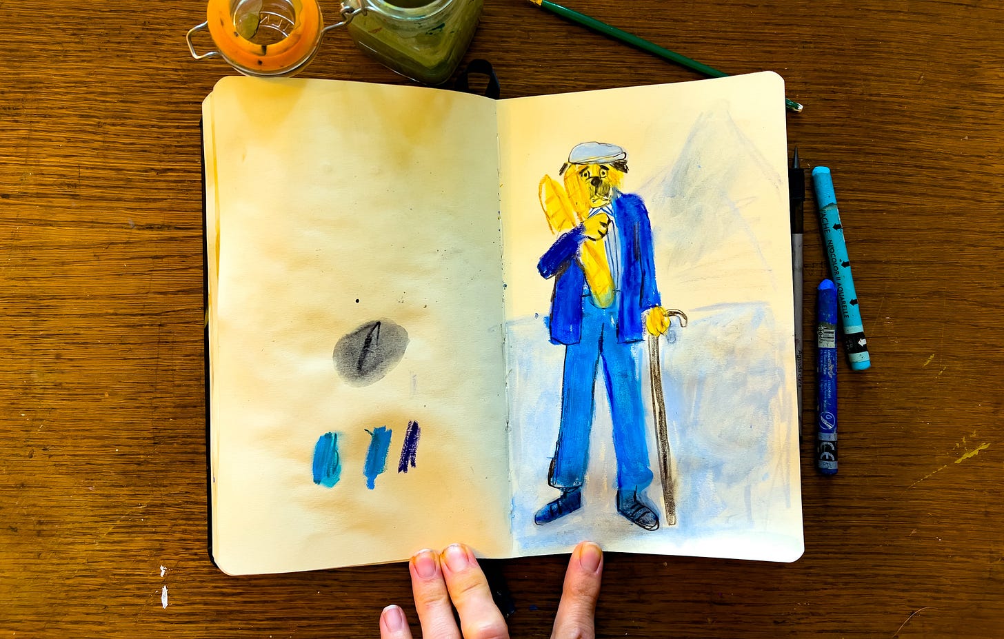 dog man holding bread illustration by Beth Spencer