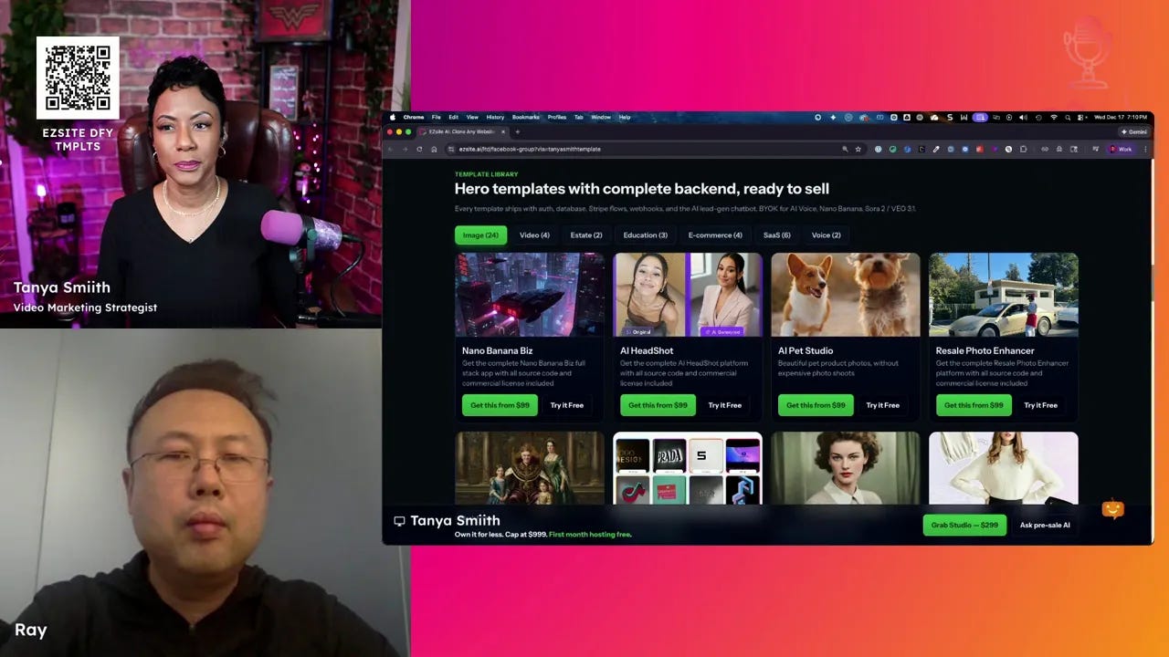 EasySight template library page showing 'Hero templates with complete backend, ready to sell' and thumbnail cards