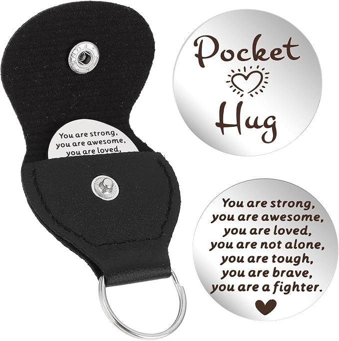 Mabor Pocket Hug Token Pocket Hug Keychain Holder Stainless Steel Double Sided Coin Inspirational Gifts for Cancer Patients Friends Must Have Hug Gifts for Men Women