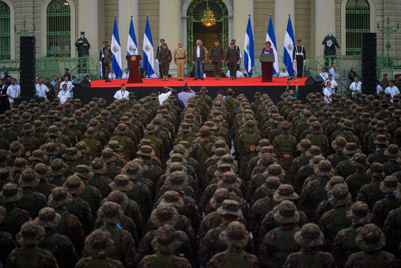 SAN SALVADOR, EL SALVADOR - FEBRUARY 18: General view of soldiers from the Salvadoran army observing President of El Salvador Nayib Bukele during the incorporation ceremony of the new members of the Salvadorian Armed Forces at Plaza Barrios on February 18, 2020 in San Salvador, El Salvador. (Photo by Camilo Freedman/APHOTOGRAFIA/Getty Images)