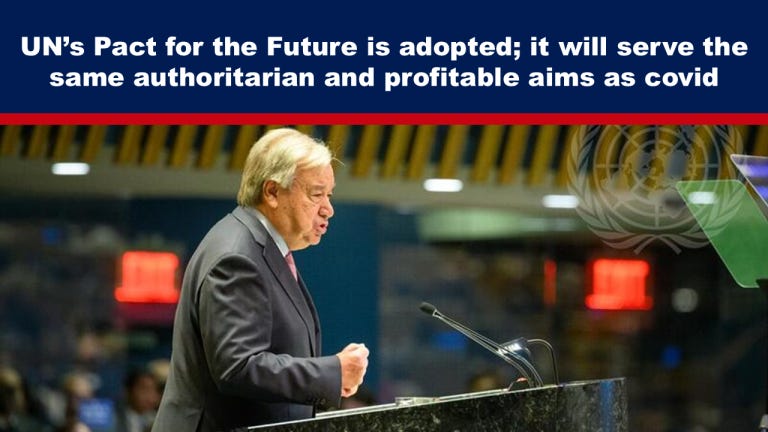 Υιοθετήθηκε το Σύμφωνο του ΟΗΕ για το Μέλλον- Θα Εξυπηρετεί τους Ίδιους Αυταρχικούς και Κερδοσκοπικούς Στόχους, της Υπερεθνικής Εγκληματοκρατίας, με το Covid
