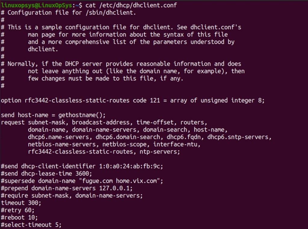 example dhclient.conf file