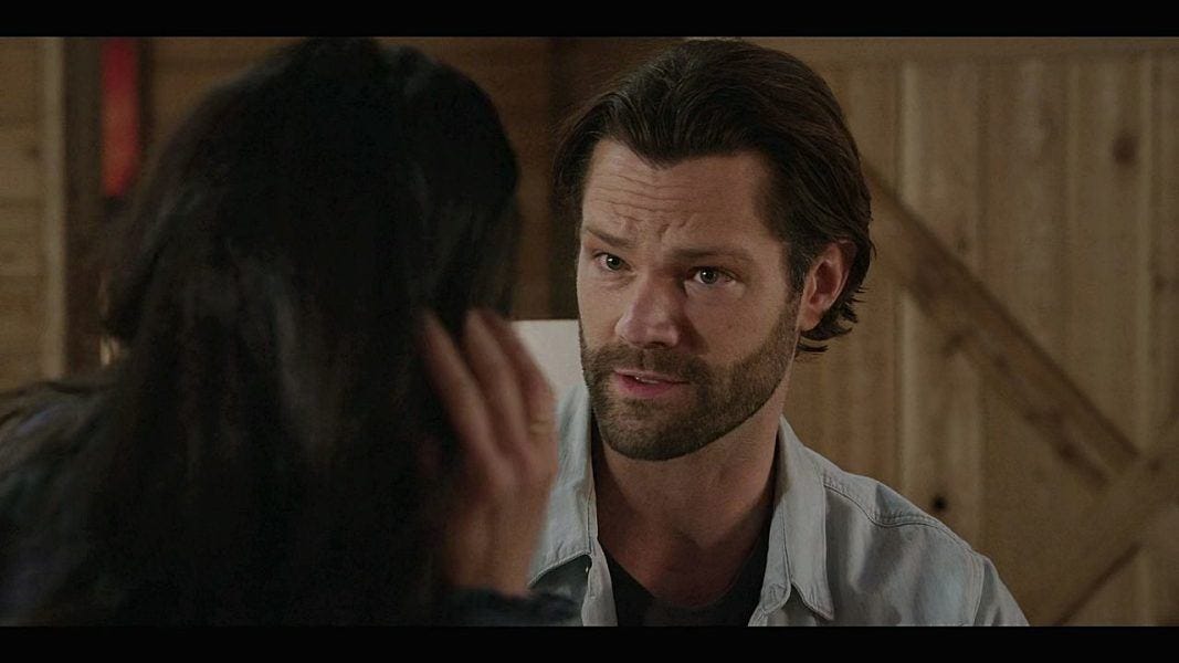 Jared Padalecki telling Julia to get some water bills to get rid of that bloated face on Walker set. Jared Padalecki telling Julia to get some water bills to get rid of that bloated face on Walker set.