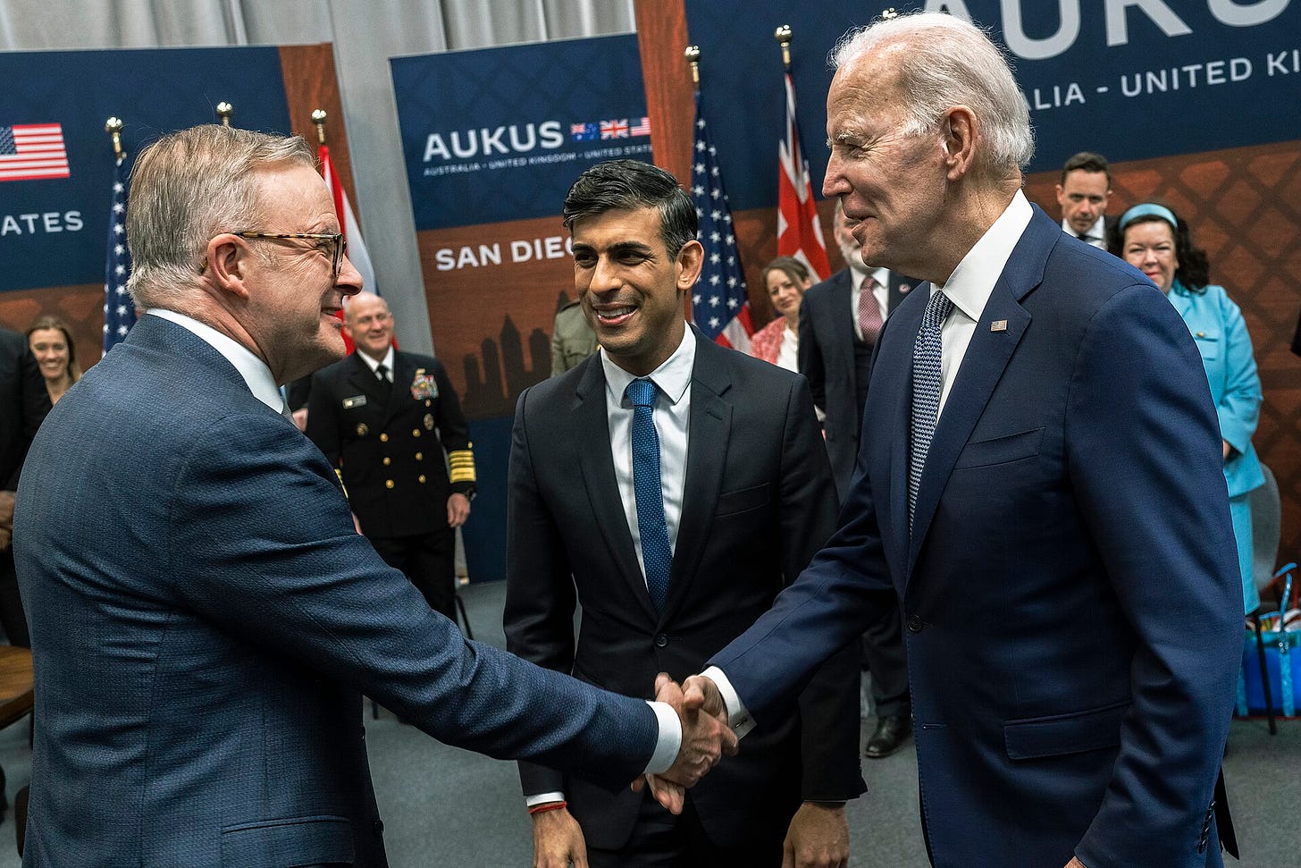 US President Joe Biden, UK Prime Minister Rishi Sunak and Australian Prime Minister Anthony Albanese at the AUKUS meeting in San Diego, California, on 13 March 2023