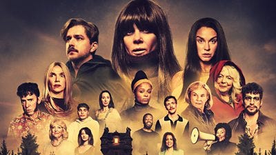 Poster for The Traitors: The Movie – The Sequel, featuring various celebrities in costumes. 