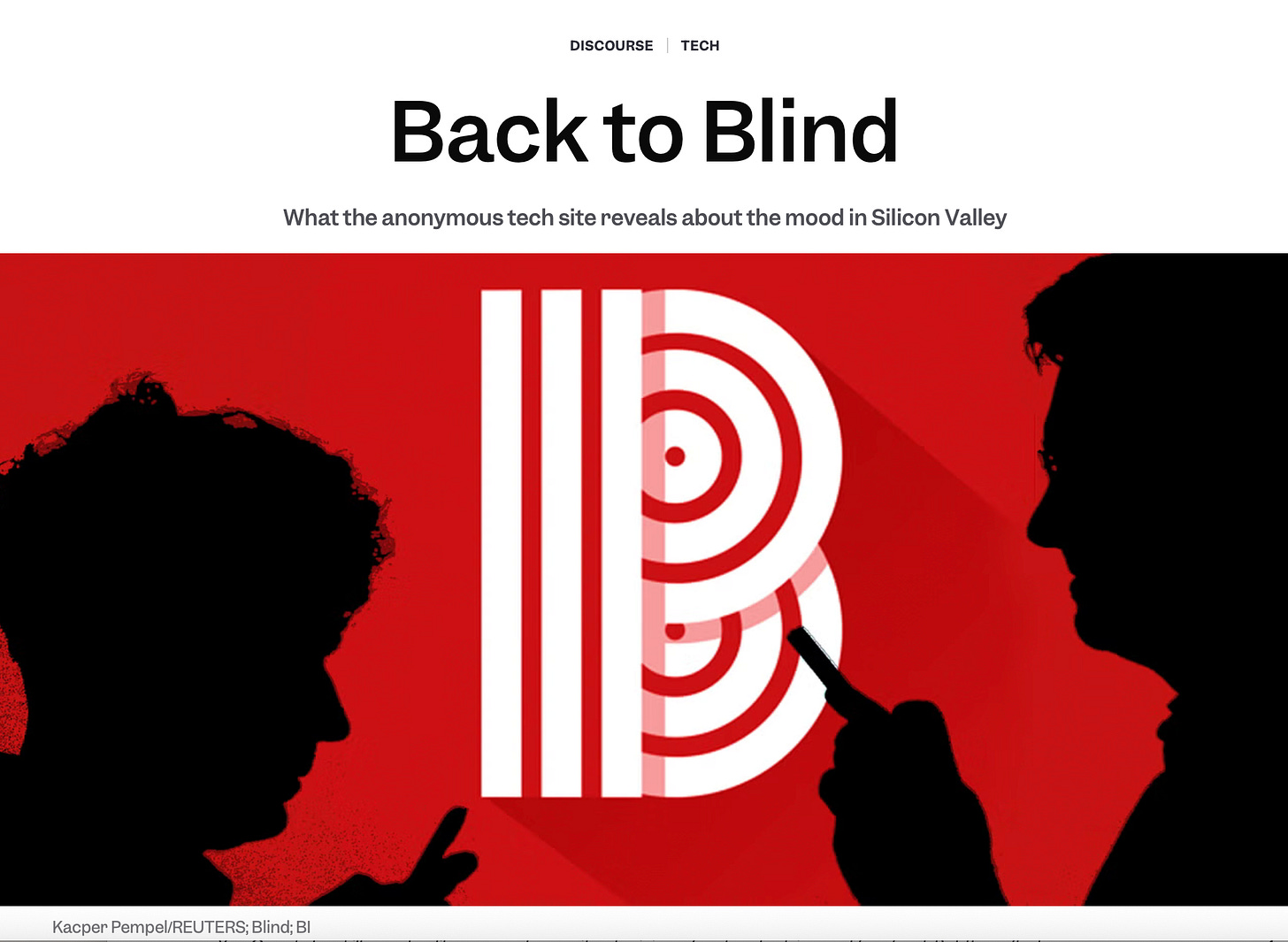 A screenshot of the article with the headline "Back to Blind"