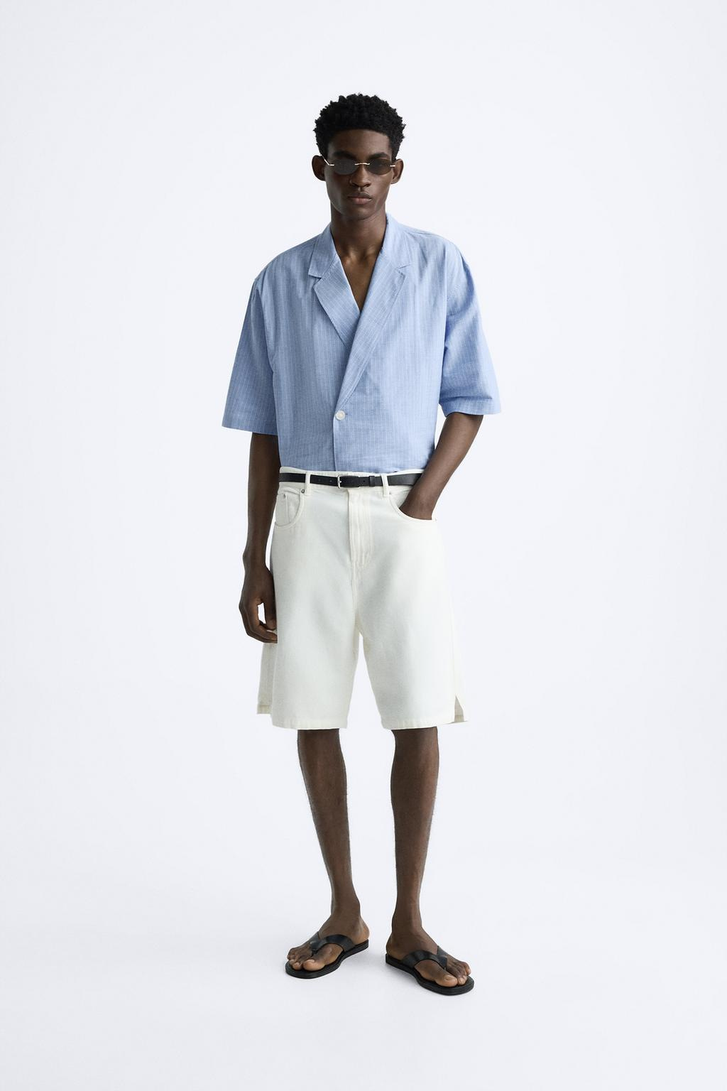 STRIPED CREASED-EFFECT SHIRT - Blue by Zara - Image 0