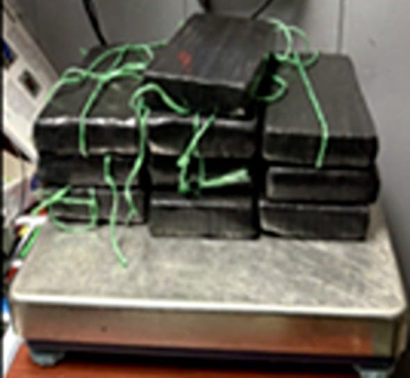 Bundles containing 10.92 kilograms of cocaine at the Sarita, Texas, border patrol checkpoint on April 5, 2026
