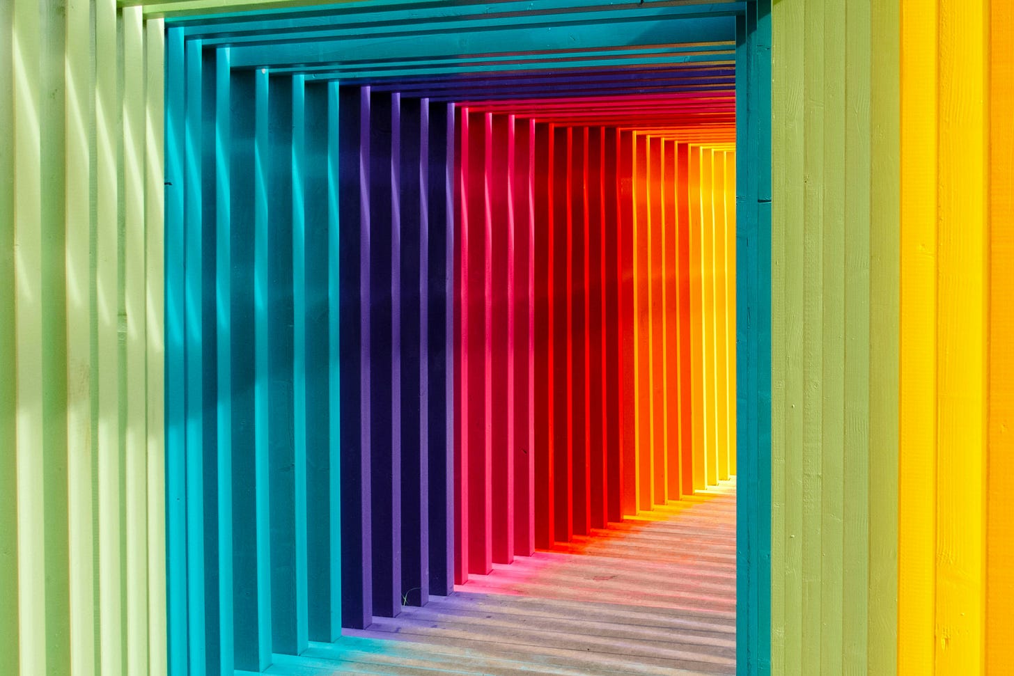 A series of bright colored frames making a hallway. A series of bright colored frames making a hallway.