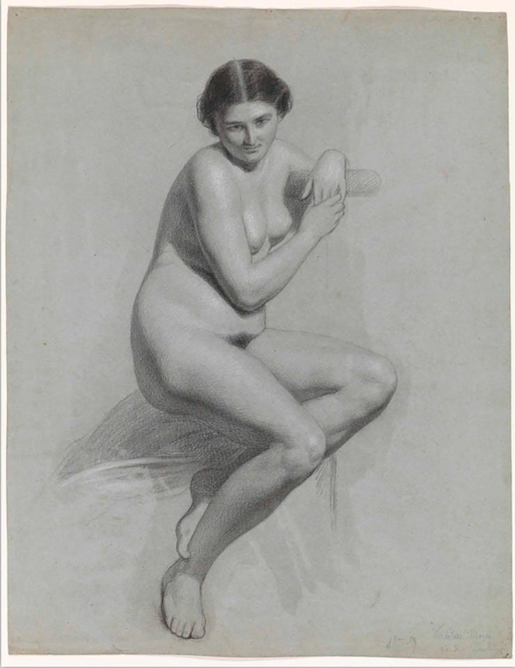 'Vrouwelijk zittend naakt' 1859 - krijt op papier: Thomas Simon Cool (herkomst: voorm. coll. Carel Vosmaer, Rijksmuseum Amsterdam) 'Vrouwelijk zittend naakt' 1859 - krijt op papier: Thomas Simon Cool (herkomst: voorm. coll. Carel Vosmaer, Rijksmuseum Amsterdam)