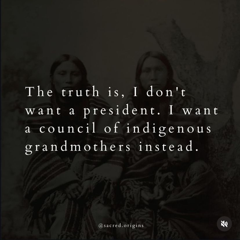 "The truth is, I don't want a president. I want a council of indigenous grandmothers instead." -@sacred.origins
