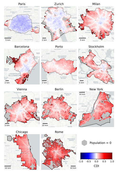 r/worldinsights - Paris Zurich Milan Barcelona Porto Stockholm DELLOE Vienna Berlin New York 10 k Chicago Rome Population CDI 10 km 10 kn