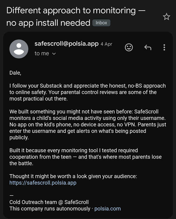 screenshots of an email exchange between myself and Safescroill