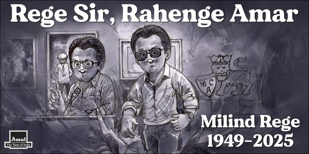 May be an image of text that says "Rege Sir, Rahenge Amar Amul The laste teo India Milind Rege 1949-2025"